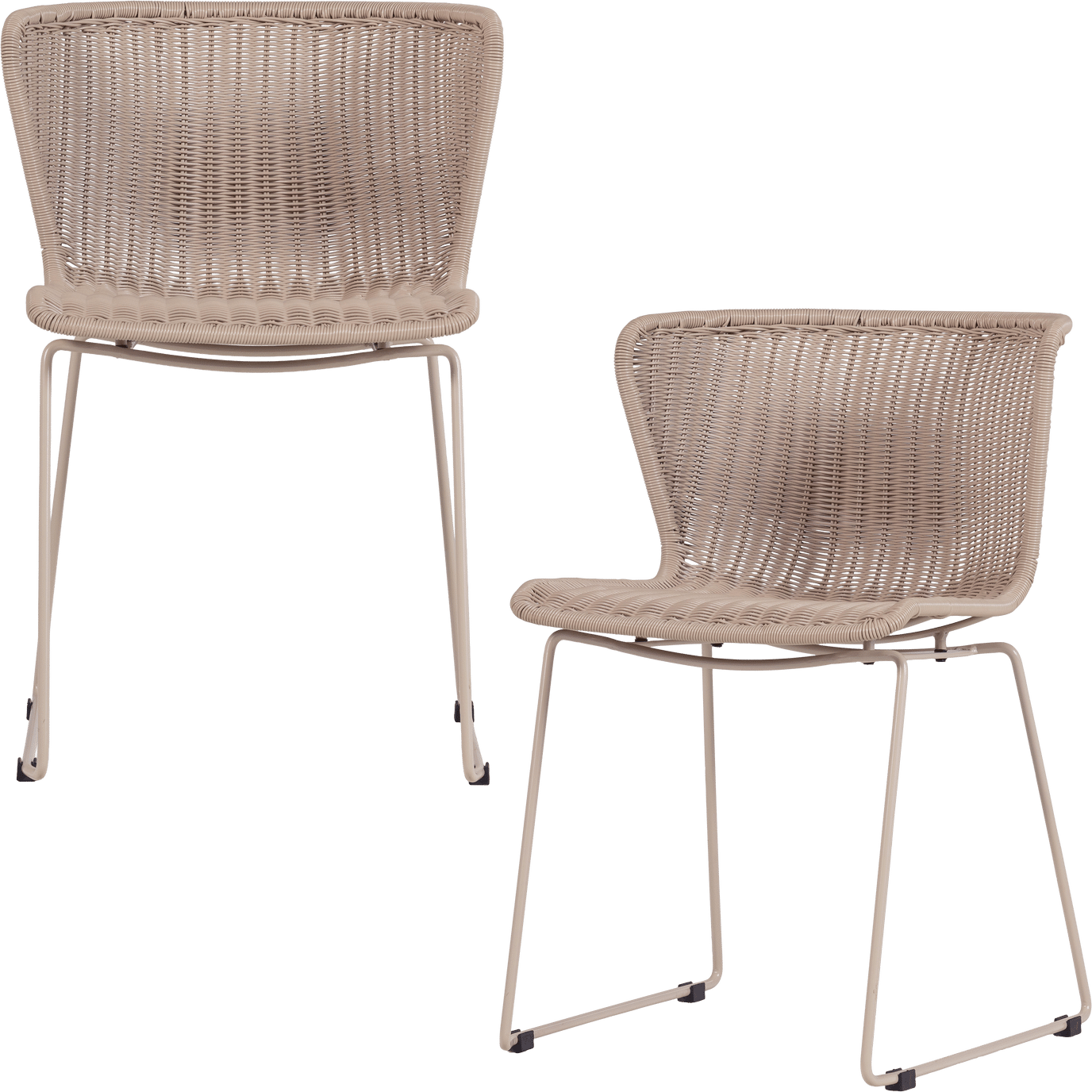 Udendørs spisebordsstol WOOOD Collection sæt 2 - flettet syntetisk rattan, sand/beige pulverlakeret stålstel