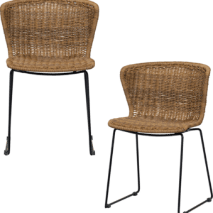 Udendørs spisebordsstole WOOOD Collection - 2 stk havestole, flettet rattanlook, natur, sort stålstel, sædehøjde 46 cm