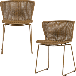 Udendørs spisebordsstole sæt 2 - WOOOD Collection, flettet PE rattan-look, honninggul stålstel, vejrbestandige H78 cm