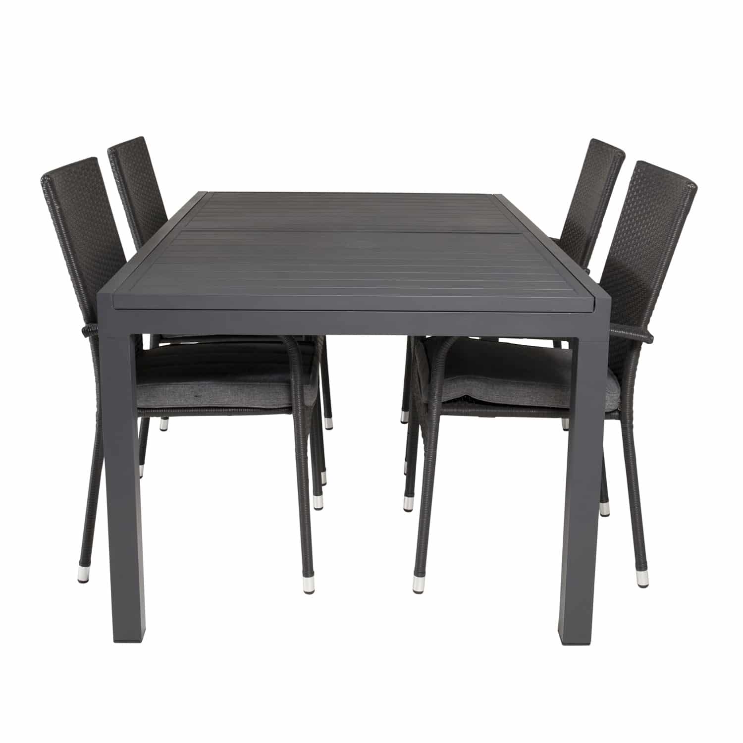 VENTURE DESIGN havesæt, m. Marbella bord, m. udtræk og 4 Anna stole - sort aintwood/alu/rattan