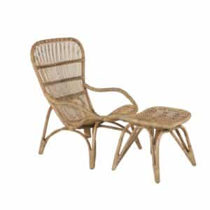 VENTURE HOME Ella udendørs loungestol og fodskammel, offwhite hynde - natur rattan