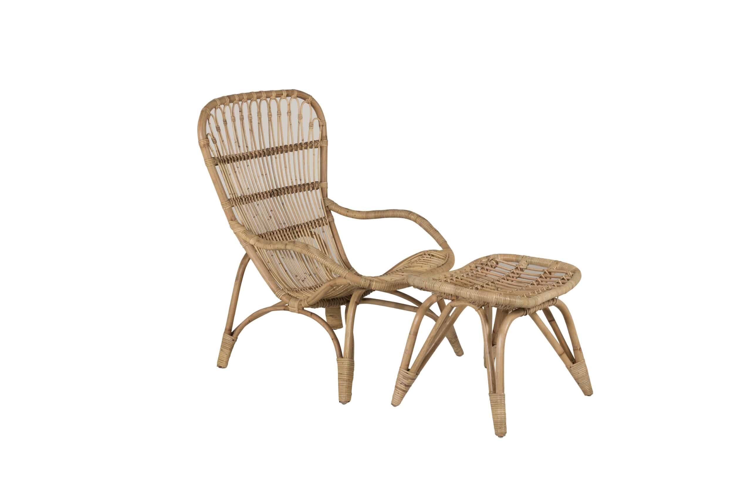 VENTURE HOME Ella udendørs loungestol og fodskammel, offwhite hynde - natur rattan