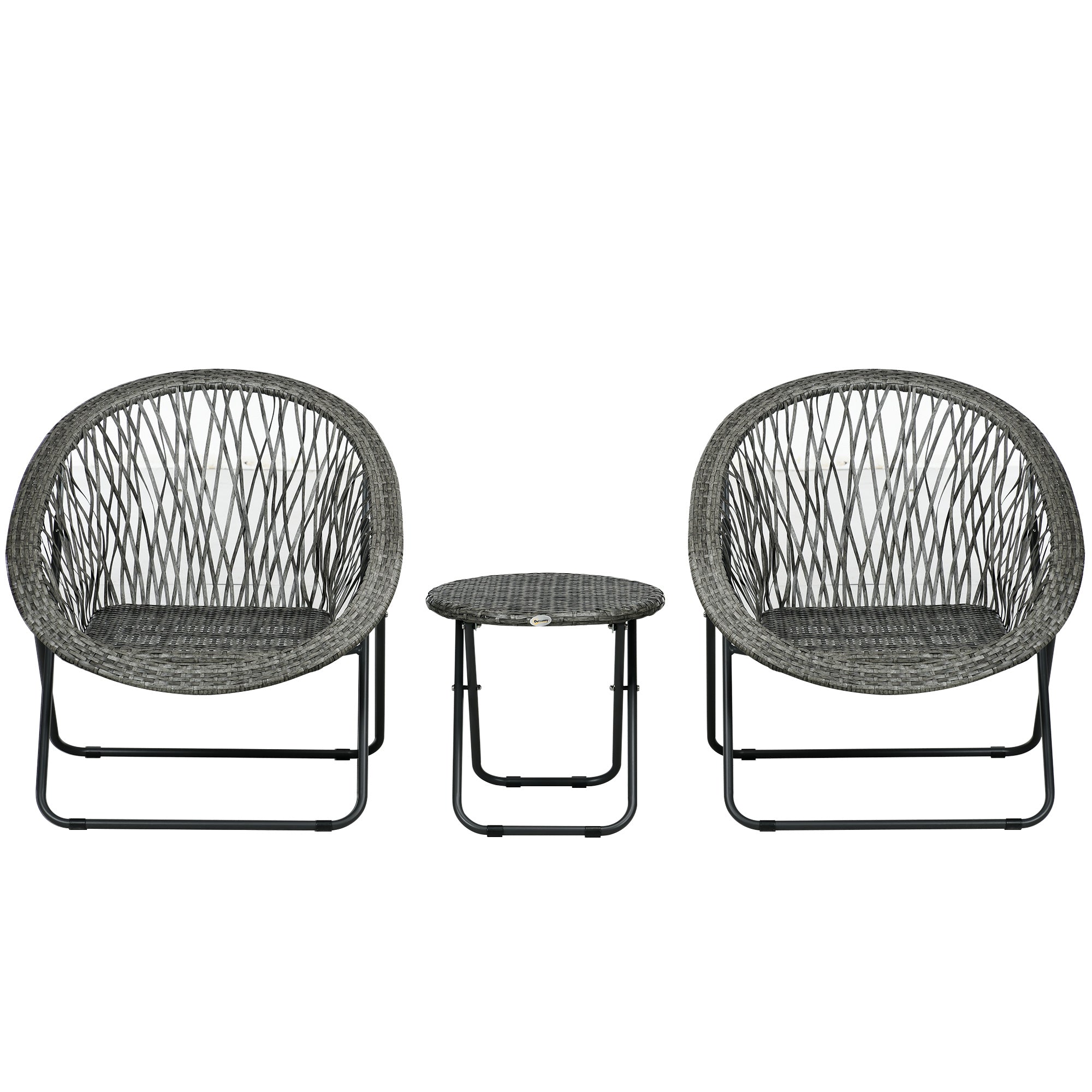 3-Delt havemøbelsæt i rattan med 2 stole og 1 klapbord, grå