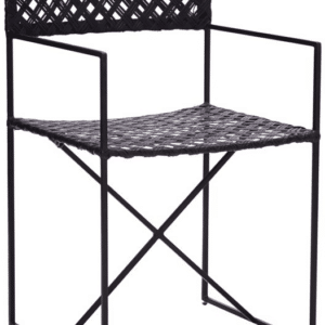 Barstol House Doctor Oscar, sort flettet rattan sæde og ryg, jernstel, H80 cm