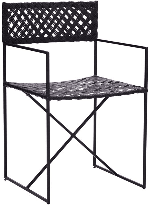 Barstol House Doctor Oscar, sort flettet rattan sæde og ryg, jernstel, H80 cm