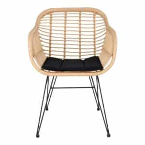 HOUSE NORDIC Trieste spisebordsstol - natur rattan/metal, m. armlæn, inkl. hynde