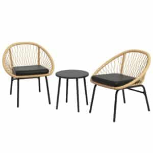 Rattan havemøbelsæt, havemøbelsæt, 2 lænestole og bord, gul
