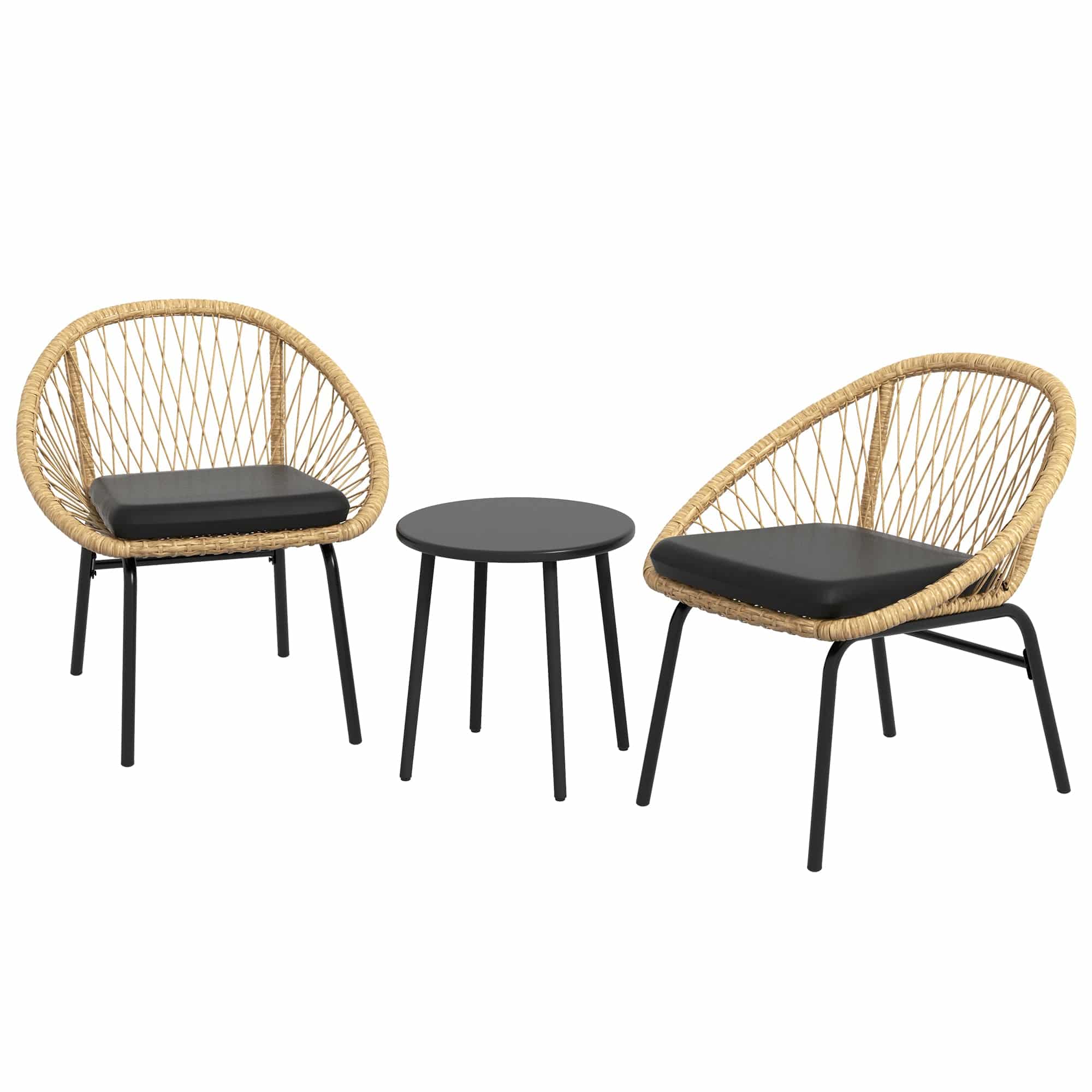 Rattan havemøbelsæt, havemøbelsæt, 2 lænestole og bord, gul