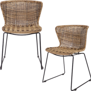 Spisebordsstole sæt 2 WOOOD Wings natur polyester-rattan & sort pulverlakeret stål