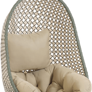Udendørs hængestol Kave Home Cira & hængesæde i håndvævet syntetisk rattan, vejrbestandig med beige pude, grøn, nordisk design